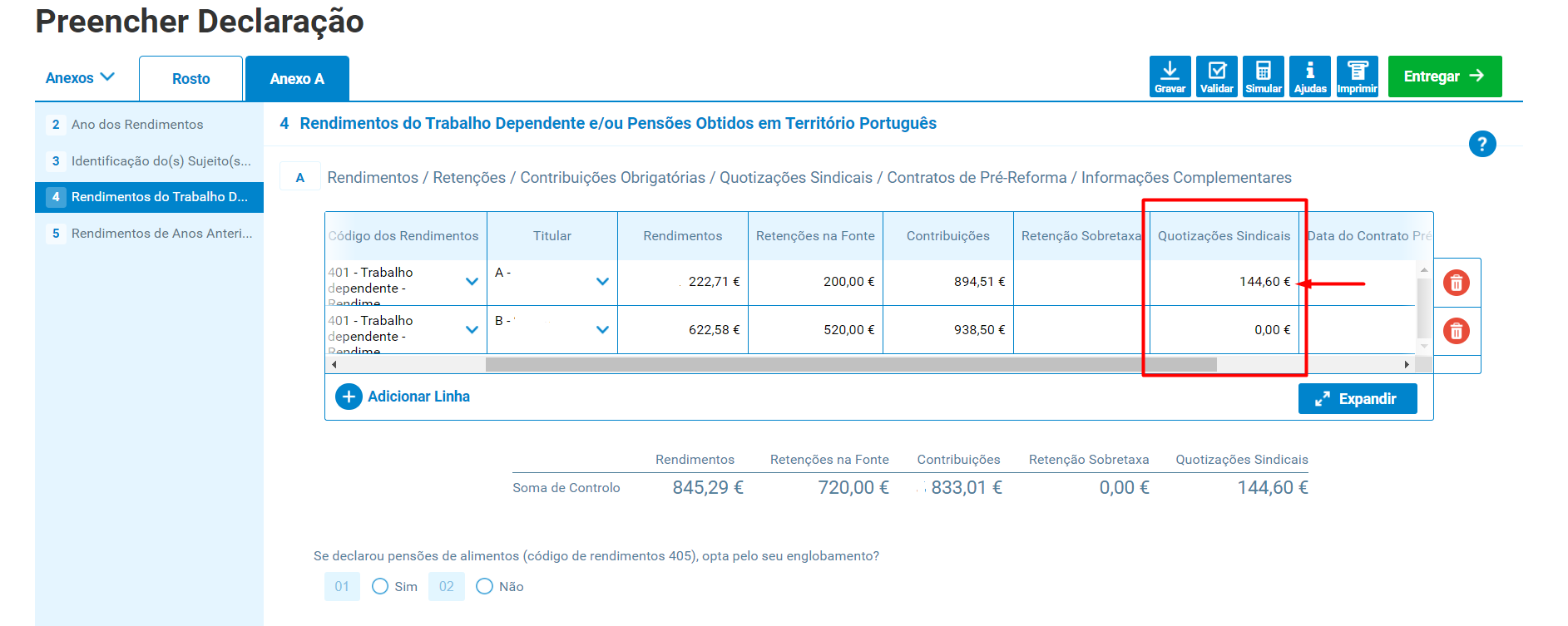 Preencher declaração de IRS - SNPIC